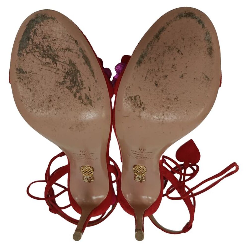 Aquazzura Happy Hearts Strappy Sandals in Red Suede - Picture 7 of 12